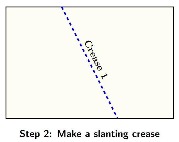 A sheet of paper with a single slanting crease made on it.