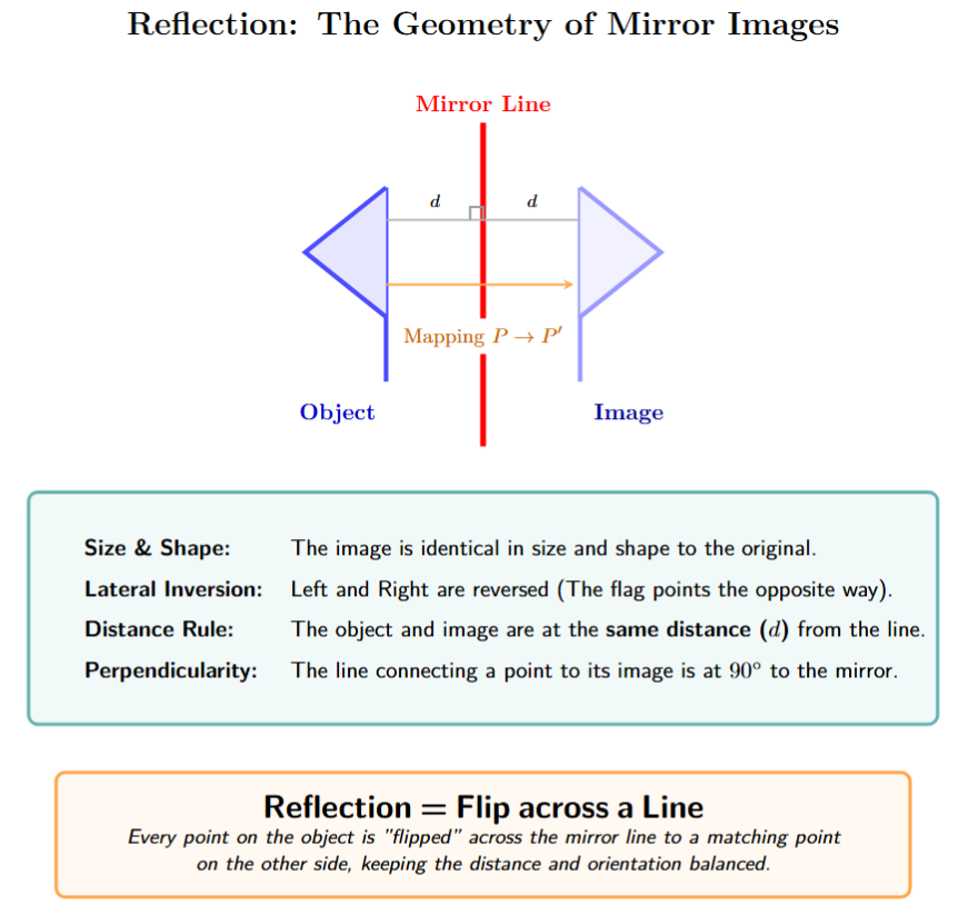 Object and its reflection in a mirror line