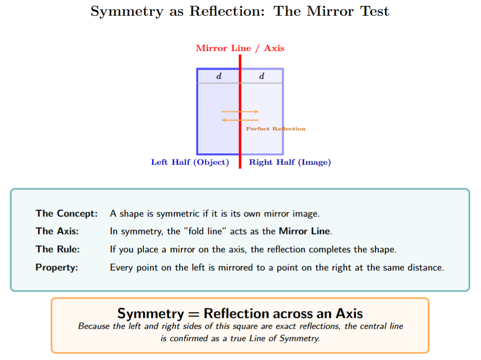 Square divided by vertical line, showing one half as reflection of other