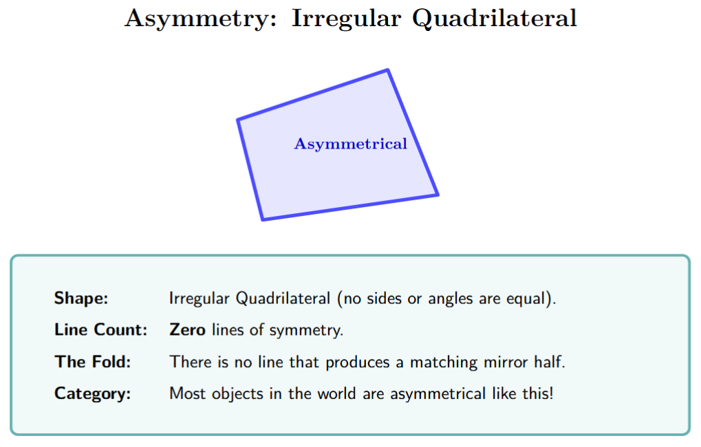 An irregular quadrilateral with no lines of symmetry.