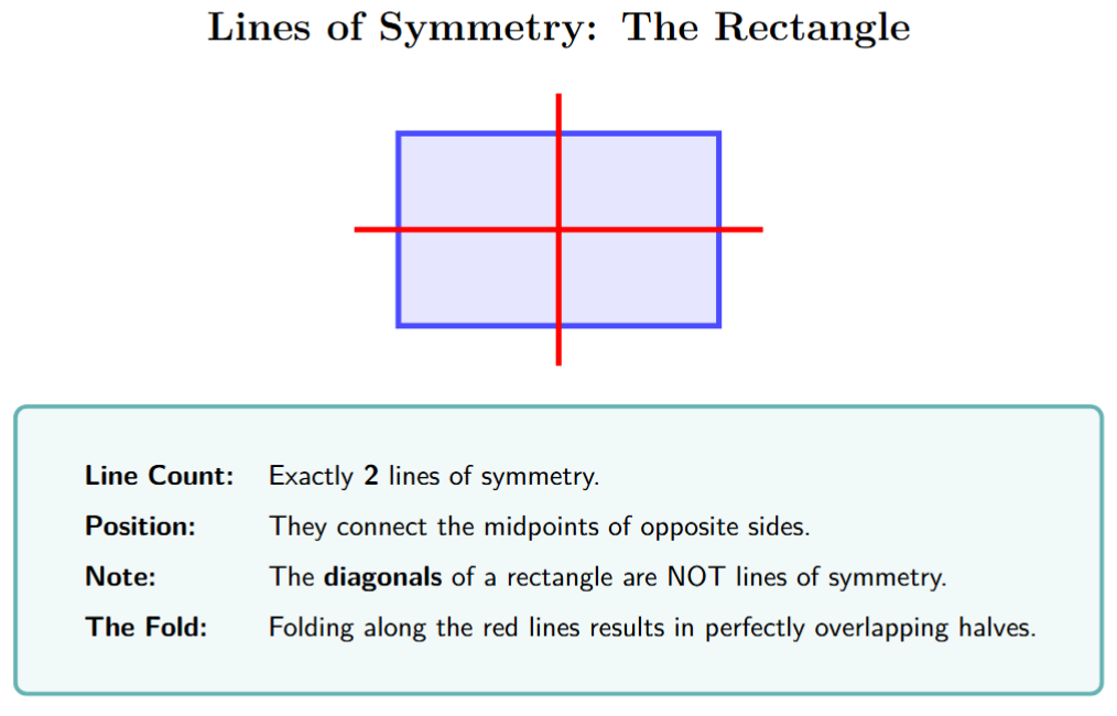 A rectangle showing its one horizontal and one vertical line of symmetry.