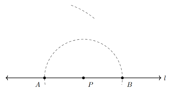 Drawing arc from A above the line