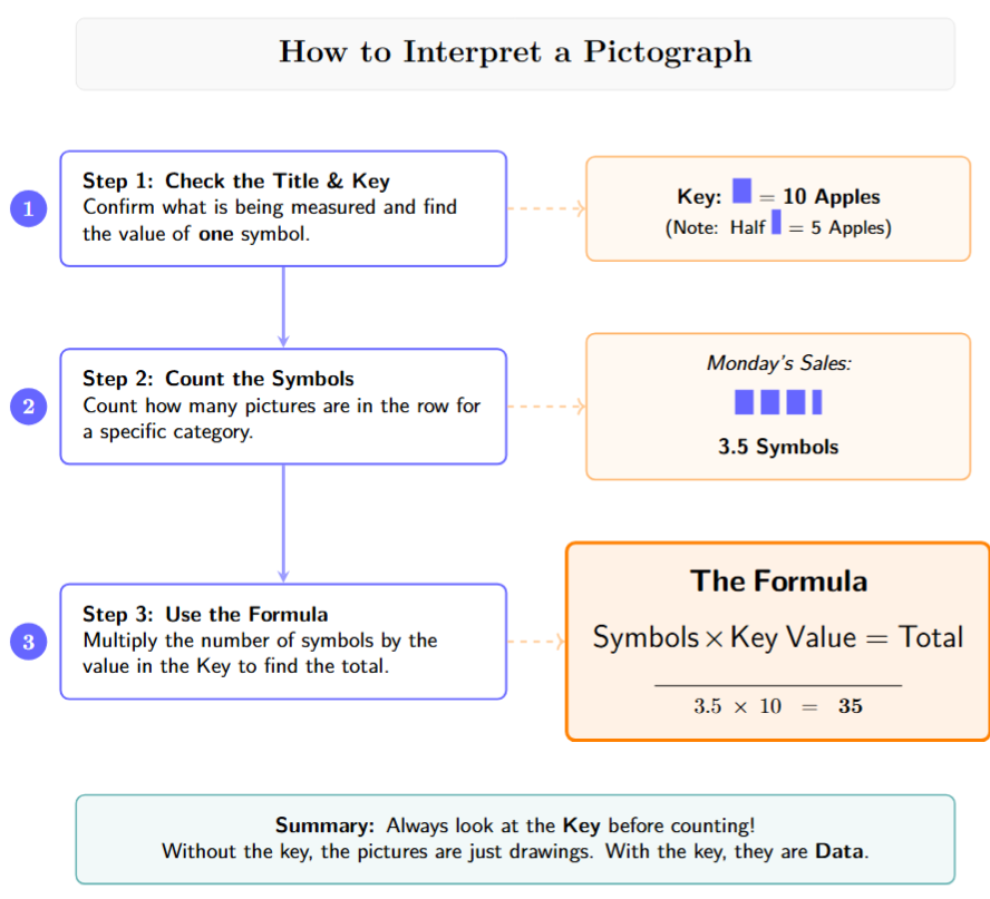 A visual formula showing: (Number of Symbols) × (Value in Key) = Total Quantity.