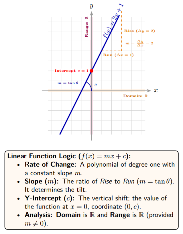 Linear graph showing the relationship y=mx+c with highlighted slope and intercept