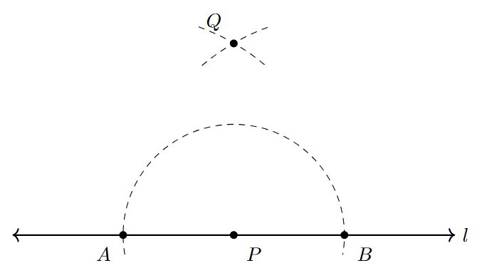 Drawing arc from B to intersect the first arc