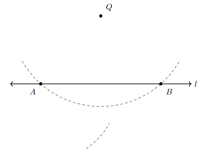 Drawing arc from A below the line