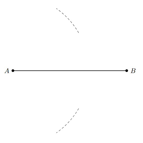 Drawing arcs from A above and below AB