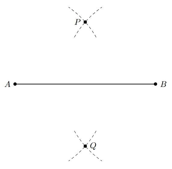 Drawing arcs from B to intersect arcs from A