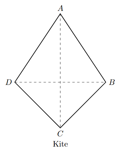 A kite with two pairs of equal adjacent sides marked.
